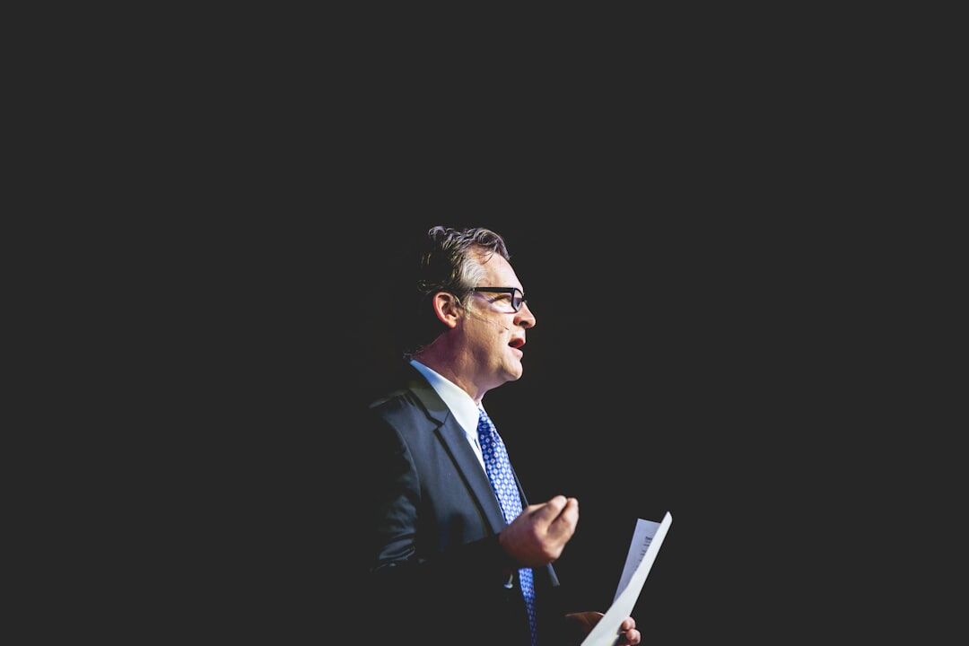 man delivering confident speech